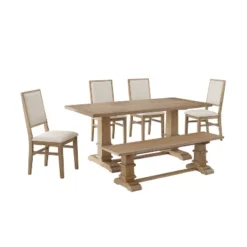 4pc Joanna Dining Set With Bench And 4 Upholstered Chairs Rustic Brown - Crosley -Crosley GUEST 6a3b9661 49f5 4420 affa e243fa7607e2