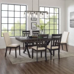 7pc Hayden Extendable Dining Set With 4 Slat Back Chairs And 2 Upholstered Chairs Slate - Crosley