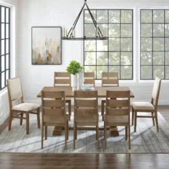 9pc Joanna Dining Set With 6 Ladder Back Chairs And 2 Upholstered Back Chairs Rustic Brown - Crosley -Crosley GUEST 6d5204a4 8b99 4721 8712 73843cdab526