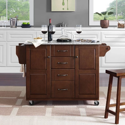 Eleanor Granite Top Kitchen Cart Mahogany/Gray - Crosley 2 Eleanor Granite Top Kitchen Cart Mahogany/Gray - Crosley - Image 2