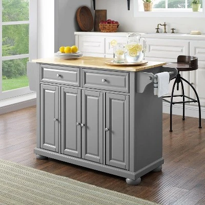 Alexandria Kitchen Island With Wood Top Vintage Gray/Natural - Crosley 5 Alexandria Kitchen Island With Wood Top Vintage Gray/Natural - Crosley - Image 5