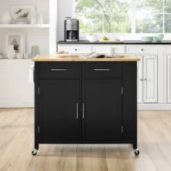 Full Savannah Wood Top Kitchen Island Cart Black/Natural - Crosley -Crosley GUEST 76782465 91be 4b14 ad5e 4a0d8d3252c5
