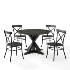 5pc Hayden Round Dining Set With Camille Chairs Matte Black/Slate - Crosley -Crosley GUEST 790839b7 65b3 4c5a a761 b0d9f85e8a1b