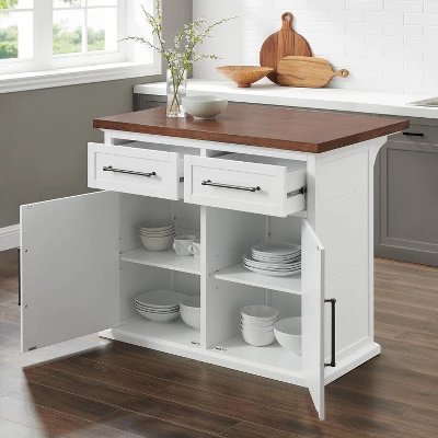 Bartlett Wood Top Kitchen Island White/Walnut - Crosley 3 Bartlett Wood Top Kitchen Island White/Walnut - Crosley - Image 3