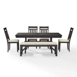 Hayden 6pc Extendable Dining Set With Bench And 4 Slat Back Chairs Slate - Crosley -Crosley GUEST 80041663 c73e 46c4 b6da a0f28d3ea81f