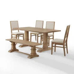 4pc Joanna Dining Set With Bench And 4 Upholstered Chairs Rustic Brown - Crosley -Crosley GUEST 8161c0df 7af8 40f9 9051 4362e63ed46b
