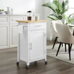 Savannah Wood Top Compact Kitchen Island Cart White/Natural - Crosley -Crosley GUEST 81f48fc0 1225 4934 98f7 72416726b080