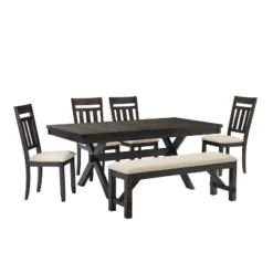 Hayden 6pc Extendable Dining Set With Bench And 4 Slat Back Chairs Slate - Crosley -Crosley GUEST 82dd7e99 01b9 4fc3 bf94 d714642d284f