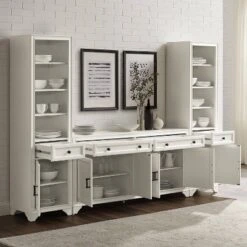 3pc Tara Sideboard And Bookcase Set Distressed White - Crosley -Crosley GUEST 85122913 d1bd 4cc8 bdf6 ae785b12b711