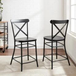Set Of 2 Camille Metal Counter Height Barstools Matte Black - Crosley -Crosley GUEST 89e55c3a 0734 4ecf bafc c2dd146051aa
