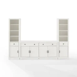 3pc Tara Entertainment Set With Open Shelving Distressed White - Crosley -Crosley GUEST 8e4c1cb6 c446 4d72 b852 c850268714ee