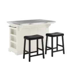 Julia Stainless Steel Top Kitchen Island With 2 Upholstered Saddle Counter Height Barstools White - Crosley 13 Julia Stainless Steel Top Kitchen Island With 2 Upholstered Saddle Counter Height Barstools White - Crosley -Crosley GUEST 92ce2bea 4bff 43d0 9889 3603d82fd9fd