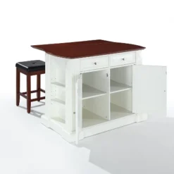 Coventry Drop Leaf Top Kitchen Island With Upholstered Square Stools White - Crosley -Crosley GUEST 92d69fb1 10be 443d bfa6 67bd6a1e10ca