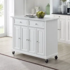 Avery Kitchen Island/Cart Distressed White/White Marble - Crosley -Crosley GUEST 93c8320b f449 46b6 b8d9 37d6e59bc87e