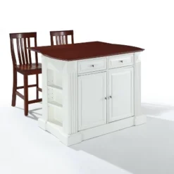 Coventry Drop Leaf Top Kitchen Island With 2 School House Stools White - Crosley -Crosley GUEST 9437b3f4 6a4b 44e2 928f e1e8421fba74