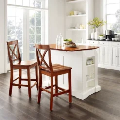 Coventry Drop Leaf Top Kitchen Island With 2 X-Back Stools White - Crosley -Crosley GUEST 94c45404 e74b 4ee4 94df 800a8672b85d