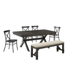 6pc Hayden Extendable Dining Set With Camille Chairs Matte Black/Slate - Crosley -Crosley GUEST 987ee27f 05a6 4869 9e84 222b6b6e8c9a