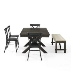 6pc Hayden Extendable Dining Set With Camille Chairs Matte Black/Slate - Crosley -Crosley GUEST 9aaf316b 3016 4eb9 ba38 dd4b59b29b6a