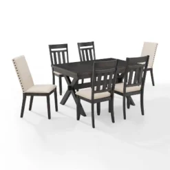 7pc Hayden Extendable Dining Set With 4 Slat Back Chairs And 2 Upholstered Chairs Slate - Crosley -Crosley GUEST 9e6a1623 66a4 4c47 aa00 3297b254a35a