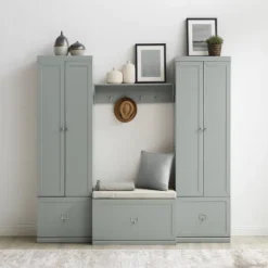 4pc Harper Entryway Set With Bench, Shelf And 2 Pantry Closets - Crosley -Crosley GUEST 9ebd5792 995e 4222 adfc bc132ca44d5e