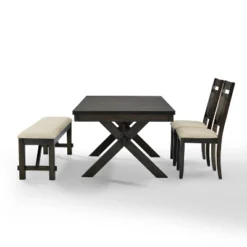 Hayden 4pc Extendable Dining Set With Bench And 2 Slat Back Chairs Slate - Crosley -Crosley GUEST a0845dd2 b3eb 473b b3be b7c7c86c159b