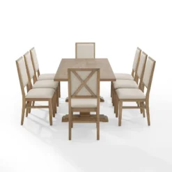 9pc Joanna Dining Set With 8 Upholstered Back Chairs Rustic Brown - Crosley -Crosley GUEST a098f695 4ba1 4080 b190 be8f29e11840