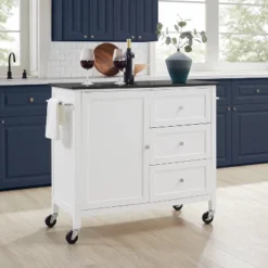 Soren Granite Top Kitchen Island/Cart Black/White - Crosley