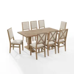 9pc Joanna Dining Set With 8 Upholstered Back Chairs Rustic Brown - Crosley -Crosley GUEST a6f19ade 015f 4a4c 9bdf 7671a12c54b4