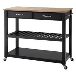 Natural Wood Top Kitchen Cart/Island With Optional Stool Storage - Crosley -Crosley GUEST aae60a43 a348 4498 b7d8 1df284866342