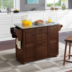 Eleanor Stainless Steel Top Kitchen Island Mahogany/Stainless Steel - Crosley -Crosley GUEST abd17096 80a4 4dbe b4ff c485c23d7a24