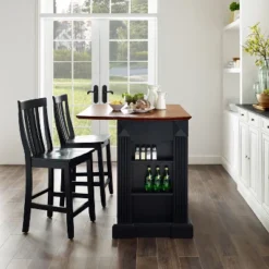 Coventry Drop Leaf Top Kitchen Island With School House Stools Black - Crosley -Crosley GUEST b1544f88 6141 4faa a61d 7663c0a26d92
