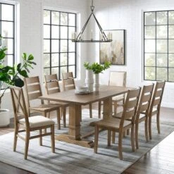9pc Joanna Dining Set With 6 Ladder Back Chairs And 2 Upholstered Back Chairs Rustic Brown - Crosley -Crosley GUEST b1572590 857c 44dd 9174 0e37f4200a03