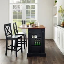 Coventry Drop Leaf Top Kitchen Island With X-Back Stools Black - Crosley -Crosley GUEST b569d1a0 d354 4b7c a5c5 a781e64ee75f