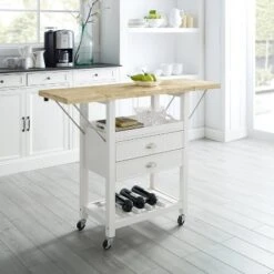 Bristol Double Drop Leaf Kitchen Cart White - Crosley -Crosley GUEST b631bdea a2b8 49a9 9615 fe62f8a32993