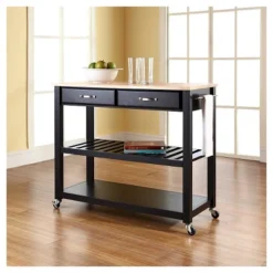 Natural Wood Top Kitchen Cart/Island With Optional Stool Storage - Crosley -Crosley GUEST b6612014 80d9 494e a8b8 595dc40fb354
