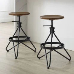 Set Of 2 Kalen Adjustable Height Swivel Barstools Brown/Matte Black - Crosley