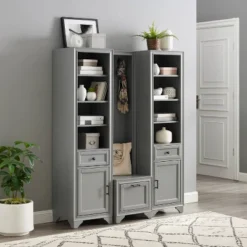 3pc Tara Entryway Set - Hall Tree And 2 Linen Cabinets Distressed Gray - Crosley -Crosley GUEST ba0da325 4c84 4580 86d4 50e2a0b6a101