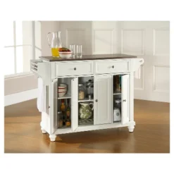 Cambridge Stainless Steel Top Kitchen Island - White - Crosley -Crosley GUEST ba4f76c3 a32e 43af 93da 86f41c699a17