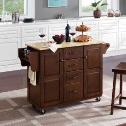 Eleanor Wood Top Kitchen Cart Mahogany/Natural - Crosley -Crosley GUEST bc293b4c a4ab 4aad 8ee2 25652645e709