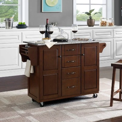Eleanor Granite Top Kitchen Cart Mahogany/Gray - Crosley 1 Eleanor Granite Top Kitchen Cart Mahogany/Gray - Crosley