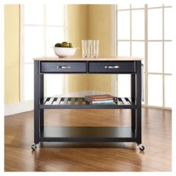 Natural Wood Top Kitchen Cart/Island With Optional Stool Storage - Crosley -Crosley GUEST bde92d0e 6433 437c 82ec c85d266509d5