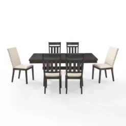 7pc Hayden Extendable Dining Set With 4 Slat Back Chairs And 2 Upholstered Chairs Slate - Crosley -Crosley GUEST c125faa0 3ca7 4b91 875c 66c3a8a46a5a