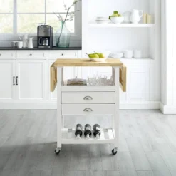 Bristol Double Drop Leaf Kitchen Cart White - Crosley -Crosley GUEST c13104ec 5dff 4318 bedb 722f28bd8371