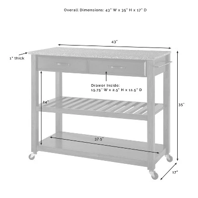 Gray Granite Top Kitchen Prep Cart With 2 Upholstered Saddle Stools - Crosley 9 Gray Granite Top Kitchen Prep Cart With 2 Upholstered Saddle Stools - Crosley - Image 9