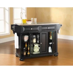 Alexandria Stainless Steel Top Kitchen Island Wood/Black - Crosley -Crosley GUEST c2527abe 1dd0 4d60 b513 60ae8ee8400f
