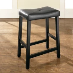 Set Of 2 24" Upholstered Saddle Seat Counter Height Barstools Black - Crosley