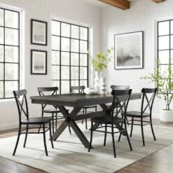 7pc Hayden Extendable Dining Set With Camille Chairs Matte Black/Slate - Crosley