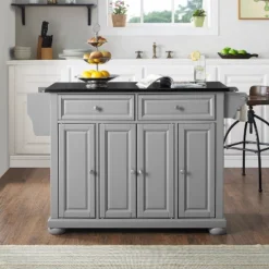 Alexandria Kitchen Island With Granite Top Vintage Gray/Black - Crosley -Crosley GUEST c97ac182 6ebd 4cf4 bd1a a5cd0b094b26