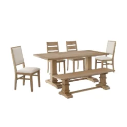4pc Joanna Dining Set With Bench And 4 Chairs Rustic Brown - Crosley -Crosley GUEST cd5c1ec1 fc19 4eda 9c20 ea21638b0386