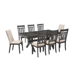 9pc Hayden Extendable Dining Set With 6 Slat Back Chairs And 2 Upholstered Chairs Slate - Crosley -Crosley GUEST d05632fc c410 476b a64d 4a45013ca748